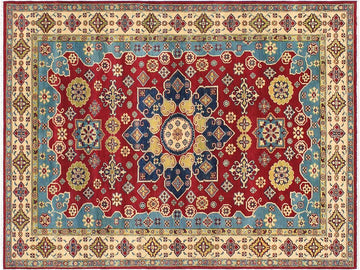 handmade Geometric Kazak Red Beige Hand Knotted RECTANGLE 100% WOOL area rug 6x9